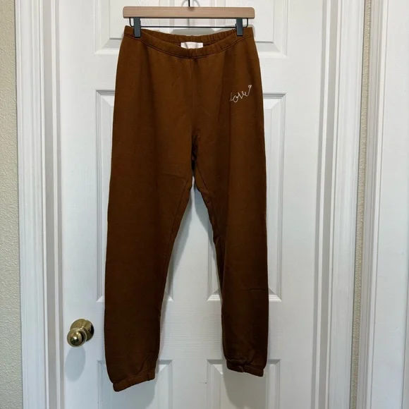 Spiritual Gangster Love Script Brown Sweatpants - Picture 2 of 7
